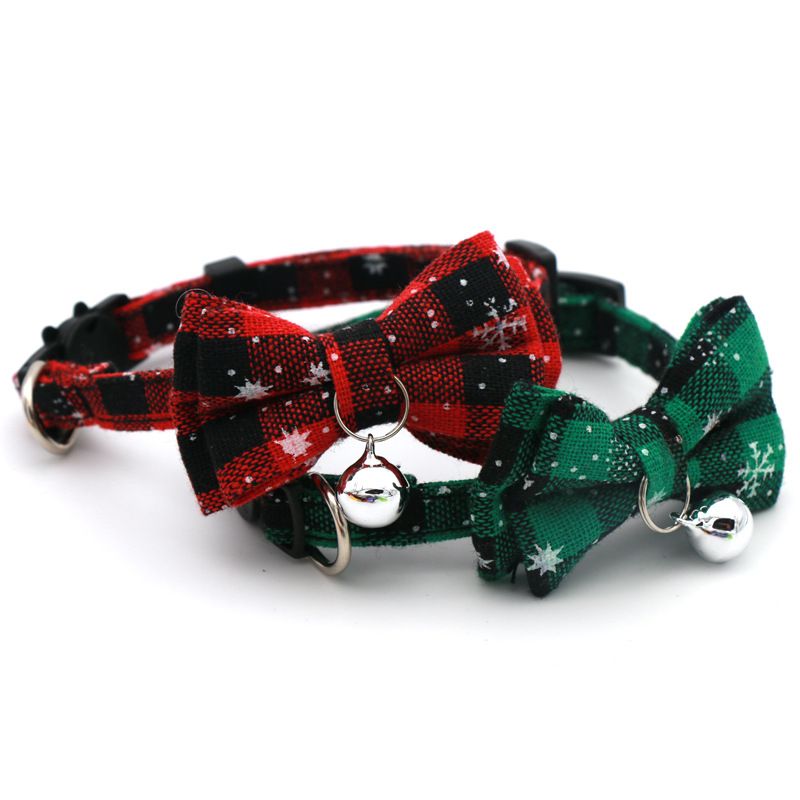 Christmas cat collar safety buckle bow detachable snowflake pet collar_voghion.com
