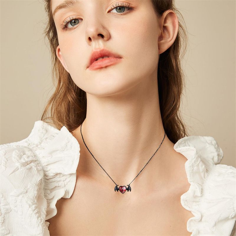 Neue persönliche Halloween-Halskette, vielseitiger, kreativer Gothic-Totenkopf-Fledermaus-Anhänger, Schlüsselbeinkette, Halloween-Geschenk_voghion.com