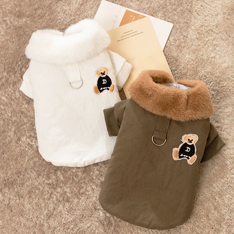 Winter Coat Dogs, Windproof Jacket With Fur Collar And Bear Print, Warm Outfit For Puppies By PawParty Store_voghion.com