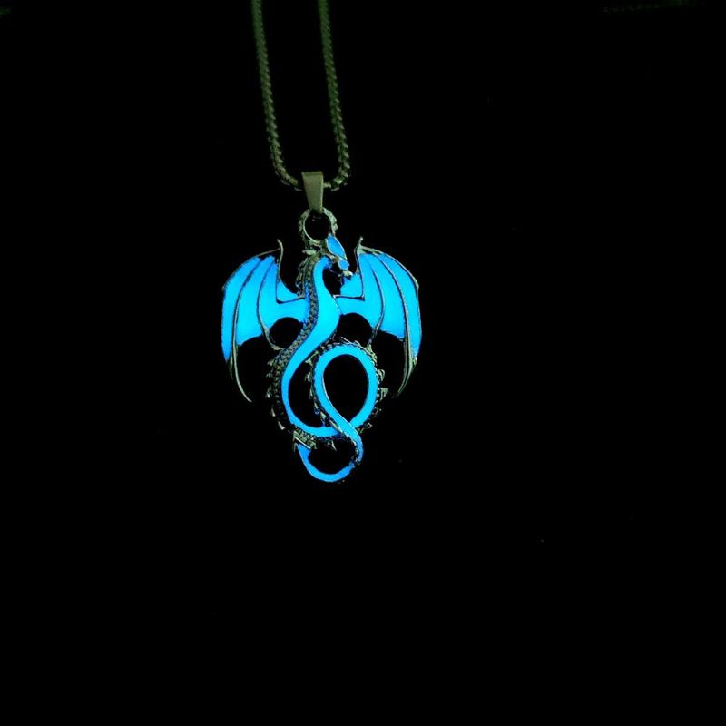 Hiphop Luminous Alloy Dragon Pendant Stainless Steel Chain Glowing Necklace Night Club Glow In The Dark Necklace for Halloween Jewelry_voghion.com