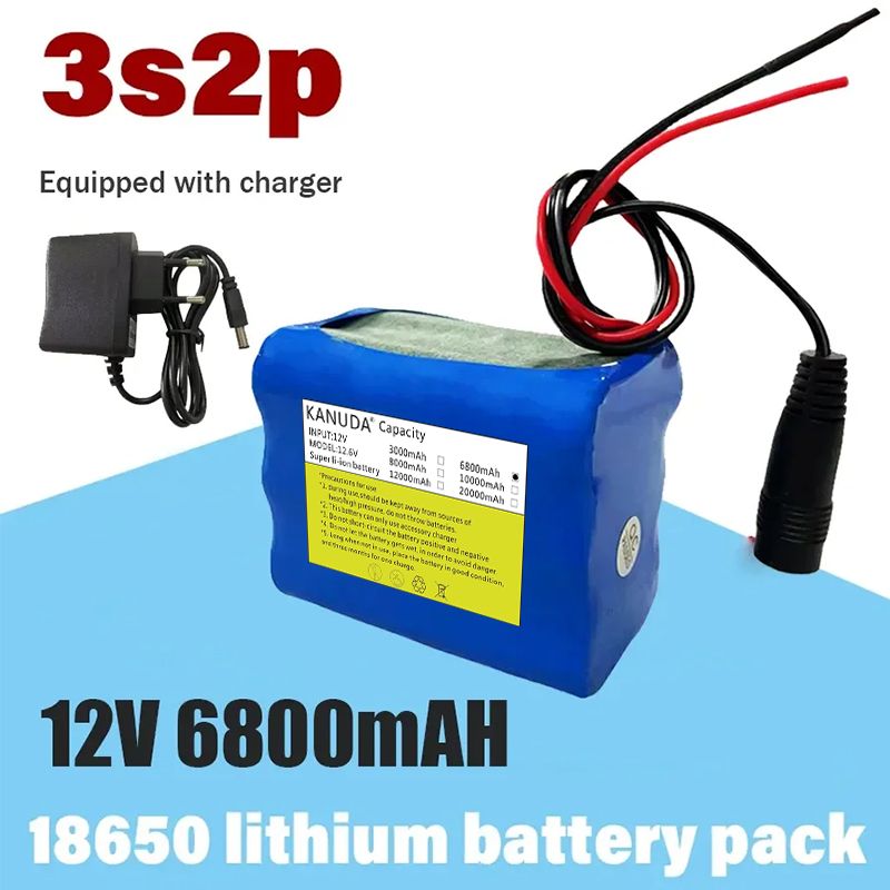 12V 6800mah Batterie 18650 Li-Ionen 6.8 Ah Opluedbar Batterien mat BMS Lithium Batteriepacks Schutzplat + 12.6V Ladegerät_voghion.com