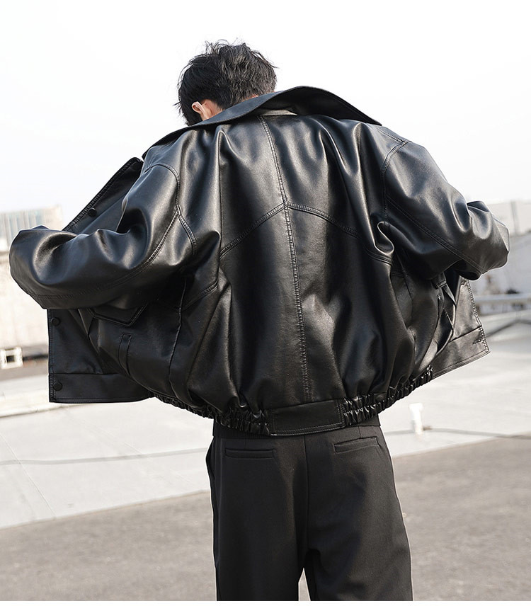 Giacca da pilota in pelle da uomo, giacca in pelle PU alla moda e dalla vestibilità ampia_voghion.com