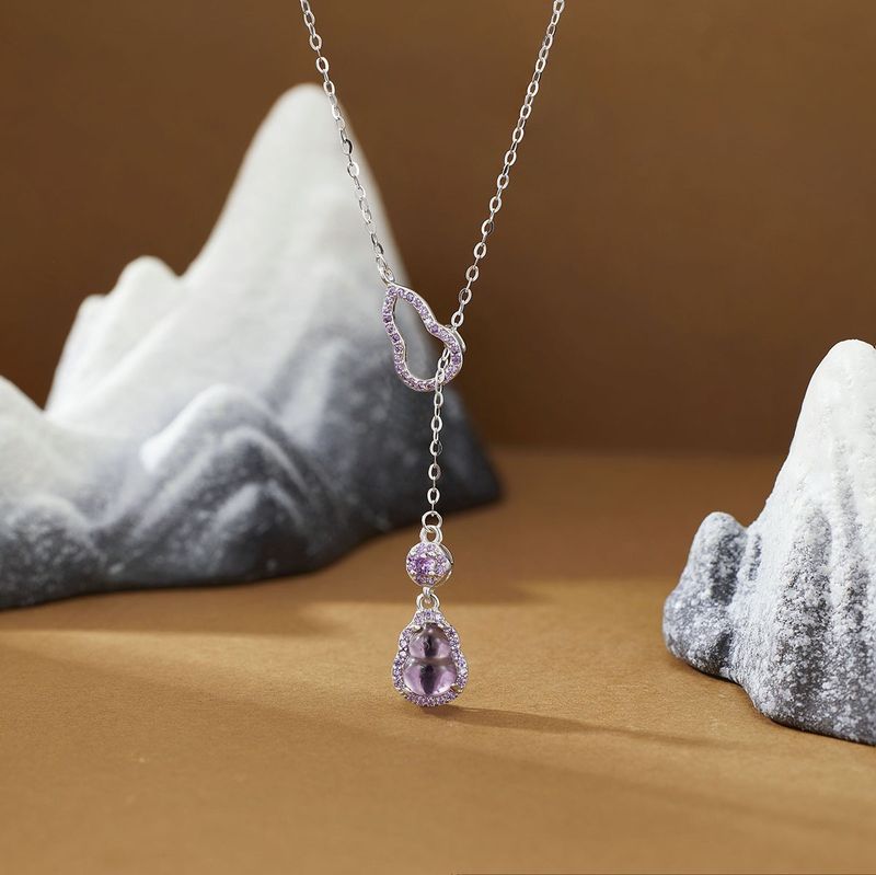 Silver Natural Amethyst Double Gourd Waist Chain - New Chinese Style High-End Versatile Accessory_voghion.com