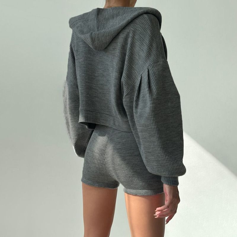 Felpa con cappuccio e cerniera casual sportiva Spicy Girl per donna, nuovo set autunnale comodo con top corto in tre pezzi_voghion.com