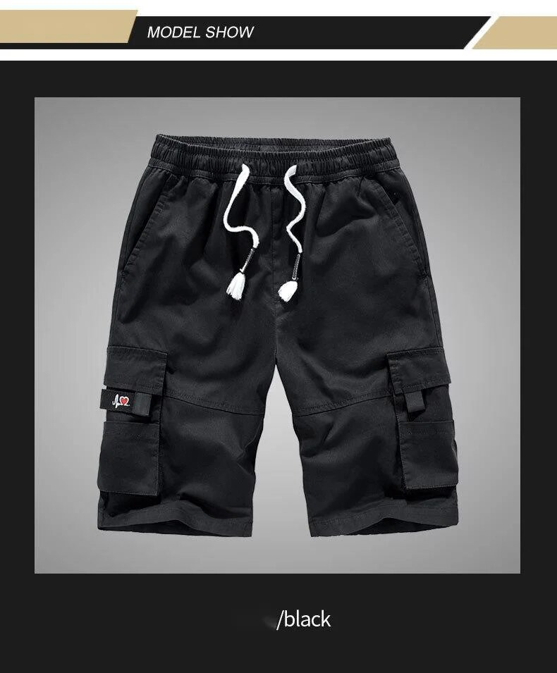 Zomerse werkkledingshorts van puur katoen voor heren, losse oversized cropped broek met meerdere zakken, casual herenbroeken_voghion.com