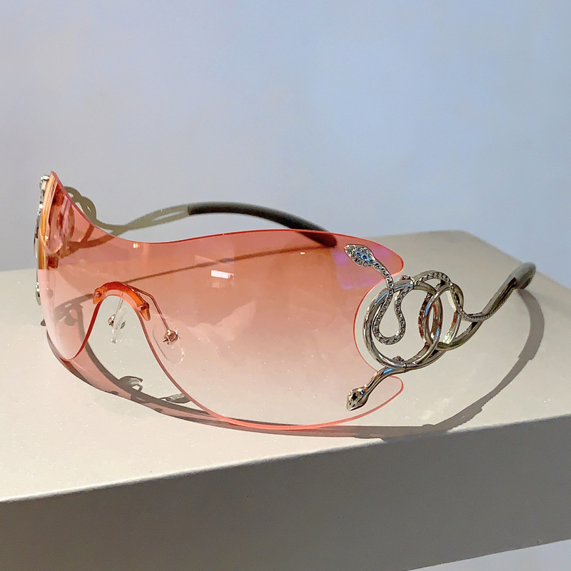 New Style Personality Fashion Frameless One-piece Snake Temple Tech Sense Y2K Quirky Sunglasses_voghion.com
