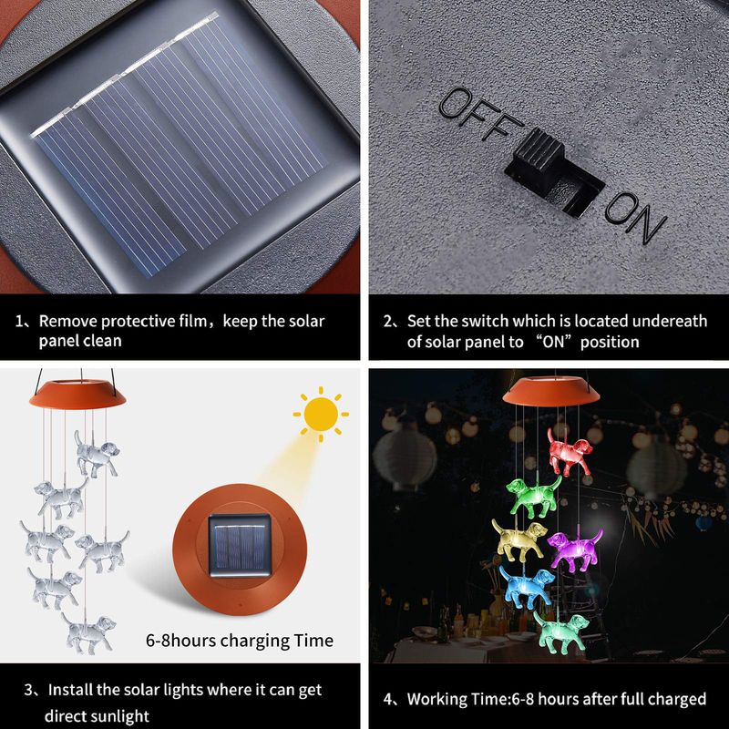 New Outdoor Solar Wind Chime Light LED 2020 New Red Shell Dog Wind Chime Christmas Gift_voghion.com