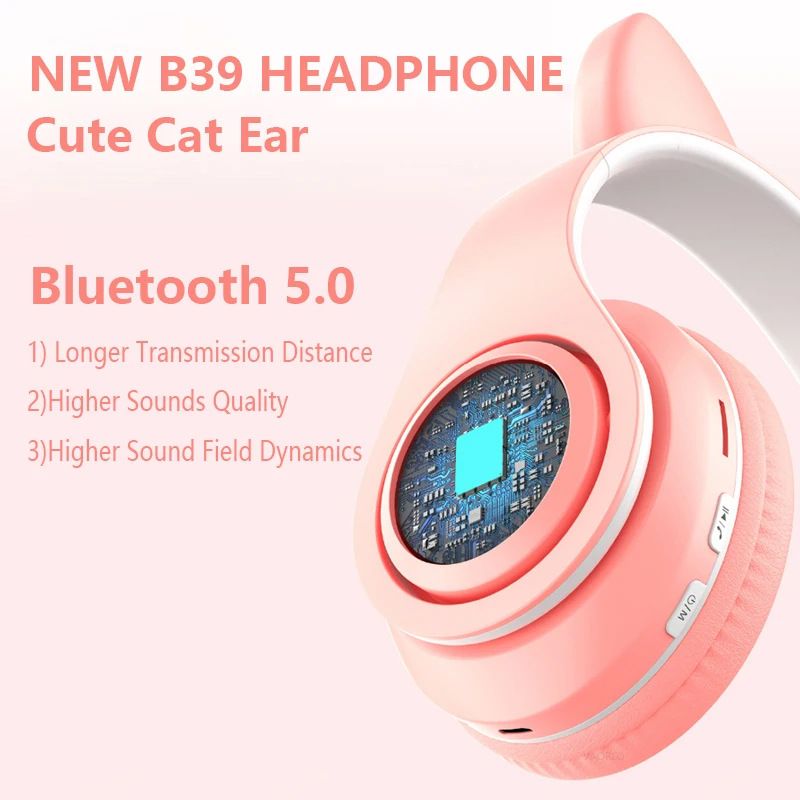 P47M Wireless Headphone Flash Light Cute Cat With Mic Control LED Stereo Music Helmet Phone Bluetooth Headset Gift_voghion.com