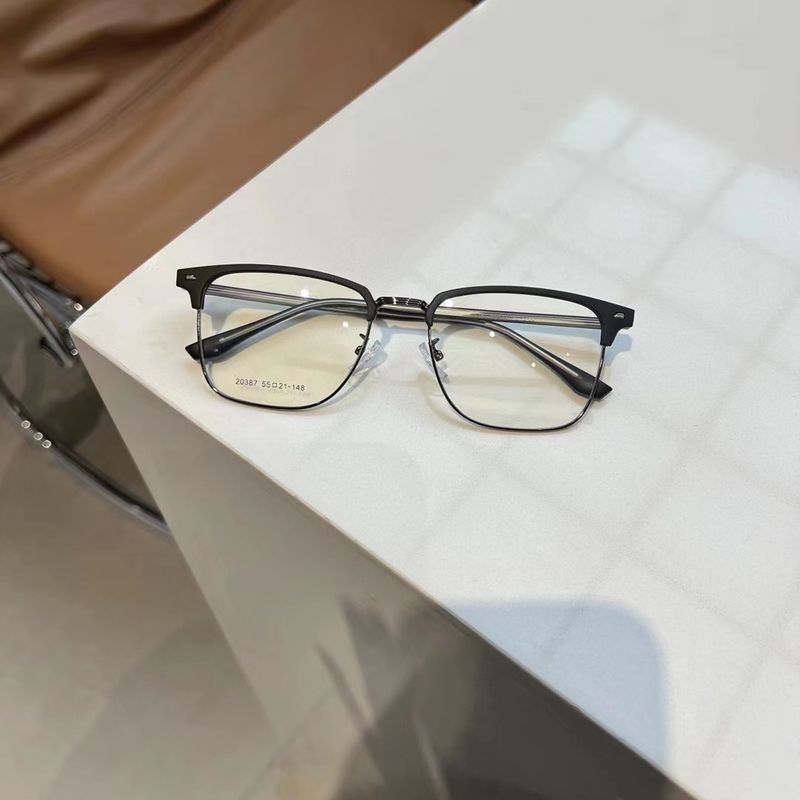Men's Business Half frame TR Eyebrow Insert Heart Foot Frame Can be Equipped with Degree Anti Blue Light Flat Glasses_voghion.com
