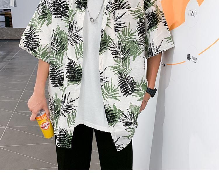 Herrenbekleidung Sommermodemarke Hong Kong-Stil lässiges dünnes Blumenhemd Blumen-Digitaldruck Strand lose Herren Kurzarmhemd Sommer_voghion.com