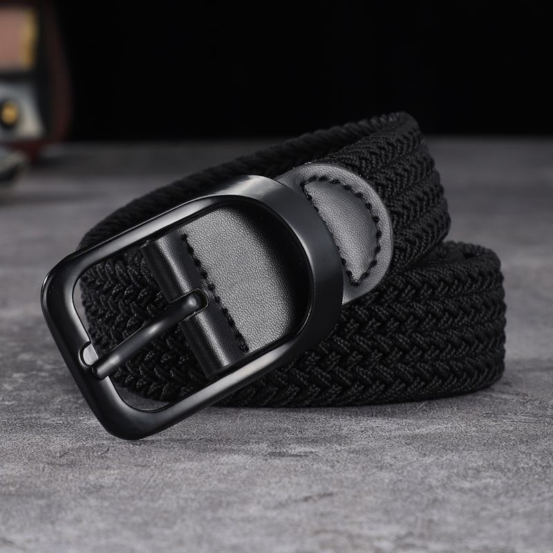 HOT Canvas men and women without perforated square buckle belt Korean version the trend of personality knitting single-loop_voghion.com
