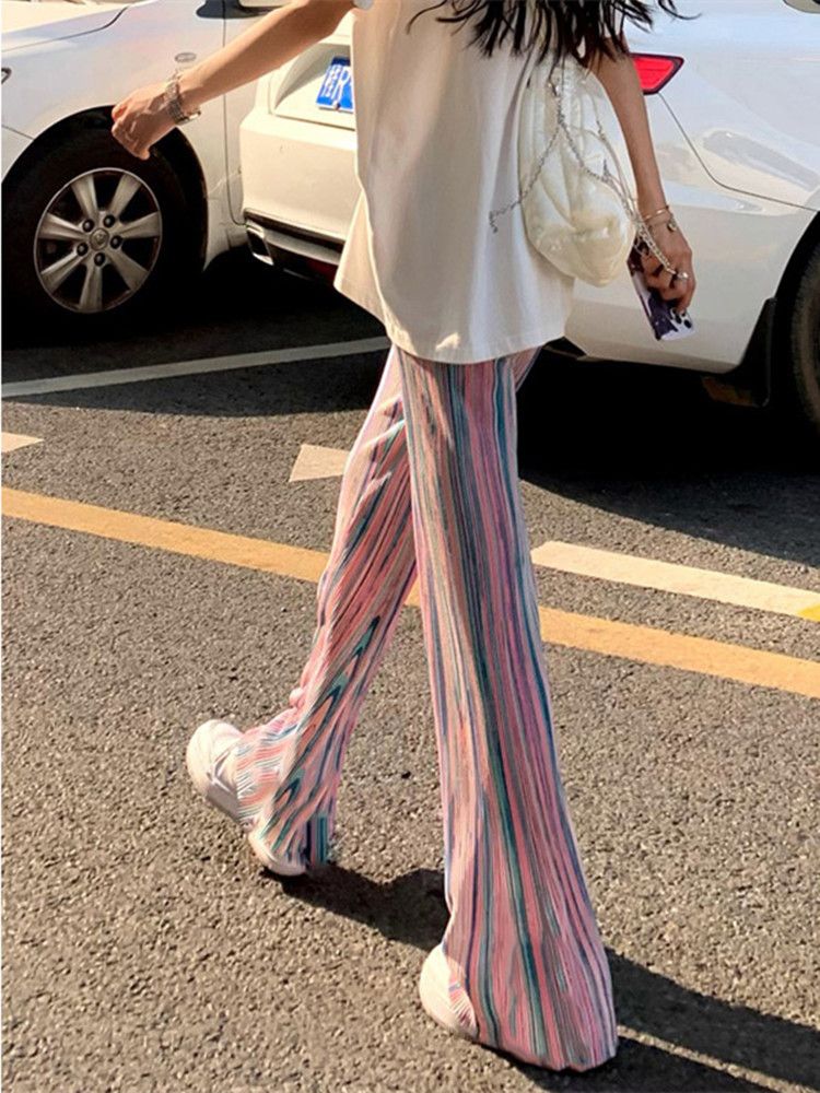 Ice Silk Pink Tie-dyed Pants Women's Summer Thin Colored Wide-leg Casual Cool Shaking Pants Island Dopamine_voghion.com