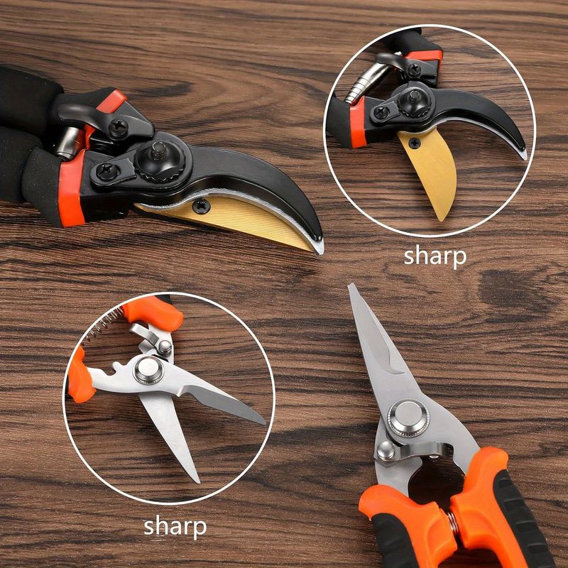 1 Stéck, Gaardescharen mat Edelstahlklingen, Schereset mat Gaardehandschuesch, Robust Gaardescharen, Bamtrimmer a Sekateuren_voghion.com