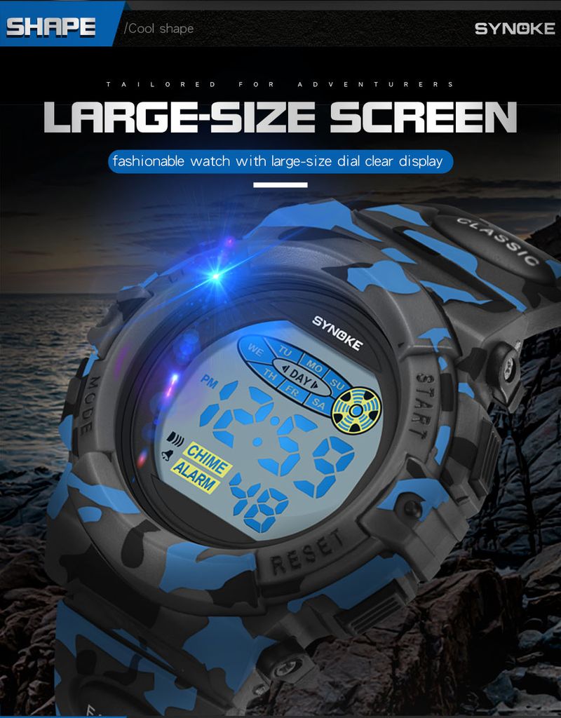Unisex Digital Sports Watch With Camouflage Design, Multi-Color Night Light, Waterproof, Lightweight & Durable For Kids And Adults_voghion.com