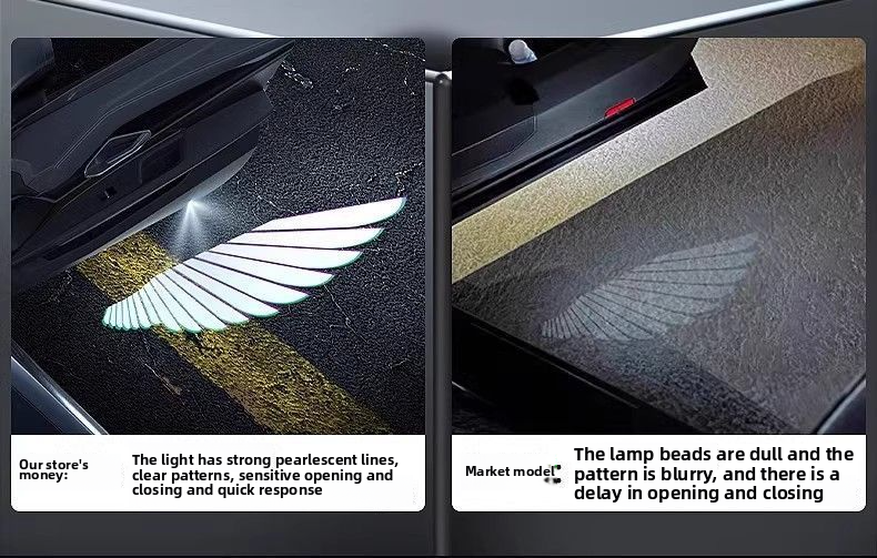 Luce di benvenuto da pavimento con proiezione ad ala d'angelo, decorazione d'interni, senza cablaggio, sensore di apertura portiera auto_voghion.com