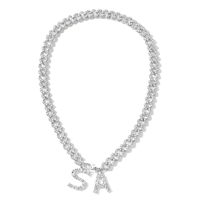 Diamond Studded Letter Necklace, Simple, Atmospheric, Personalized, Trendy Chain, Internet Celebrity Temperament,_voghion.com