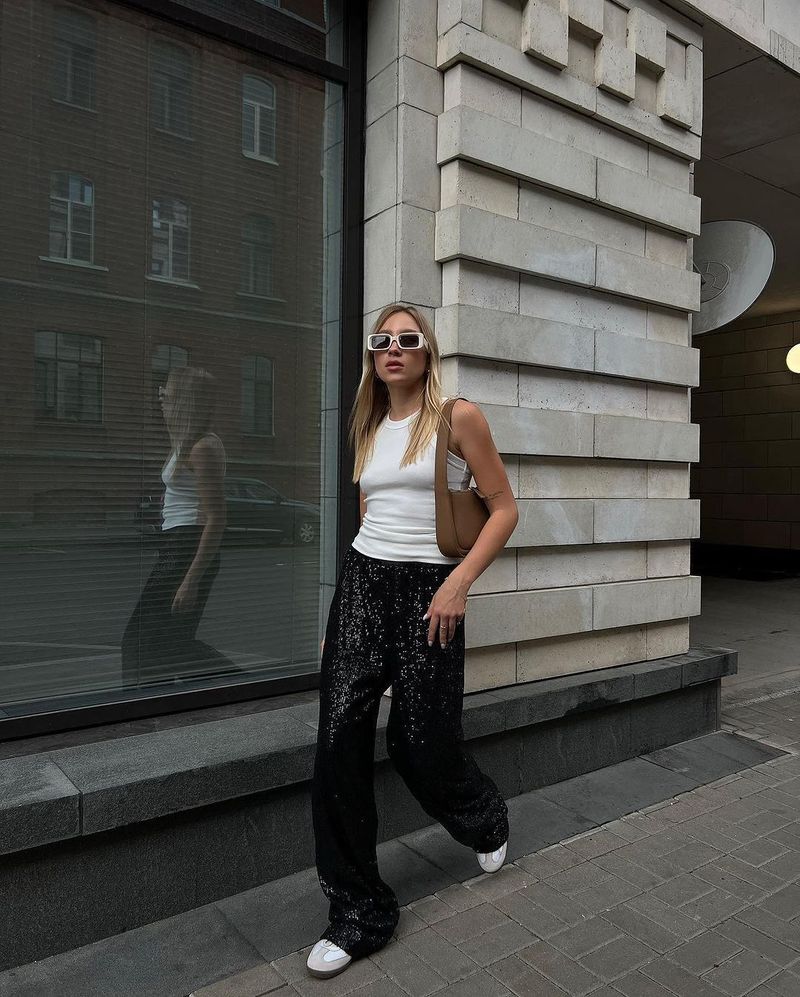 Ženska oblačila bleščeče hlače za prosti čas ohlapne ženske obleke nove široke hlače jesenska moda ravne široke hlače za prosti čas_voghion.com