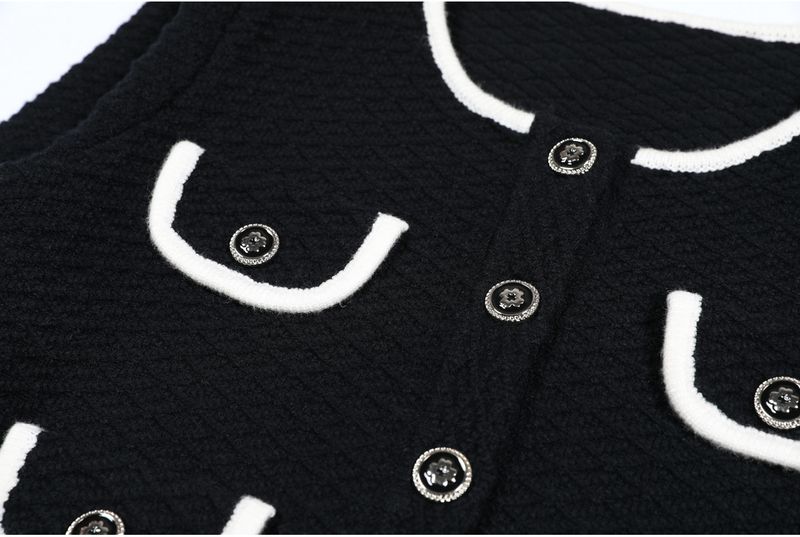 Luxury Knit Suit Set – Elegant Long Sleeve Cardigan & Straight Leg Pants (Black/Pink/White, Sizes S-XL)_voghion.com