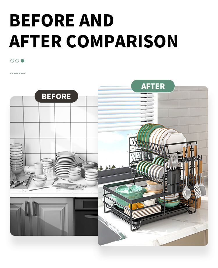 Kitchen Bowl Rack Household Anti-rust Countertop Double-layer Draining Bowl Rack Multifunctional Bowl Storage Rack_voghion.com