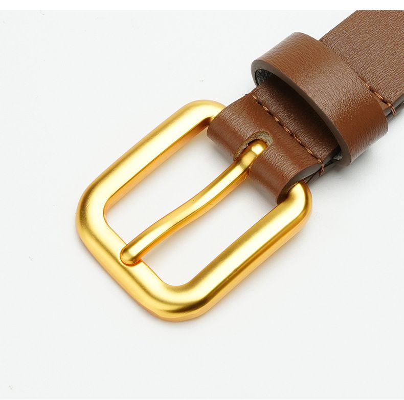 Cinturón de piel de vaca pura con hebilla lisa y decoración versátil de doble cara para mujer_voghion.com