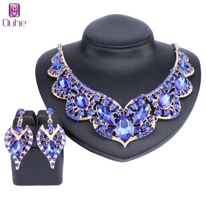 Set di gioielli da donna, da sposa, collana e orecchini pendenti con cristalli a goccia d'acqua a forma di goccia d'acqua_voghion.com