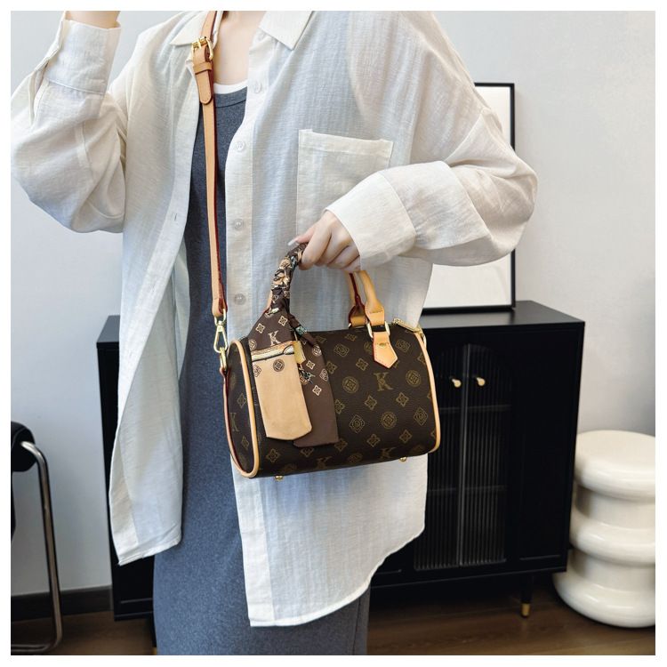 Elegante borsa a tracolla Boston da donna - Borsa a tracolla piccola e grande in pelle PU con stampa floreale vintage e tracolla regolabile_voghion.com