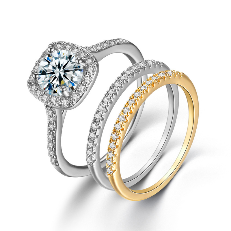 Anello da donna con micro pavé di zirconi, anello combinato di alta qualità e molto popolare_voghion.com