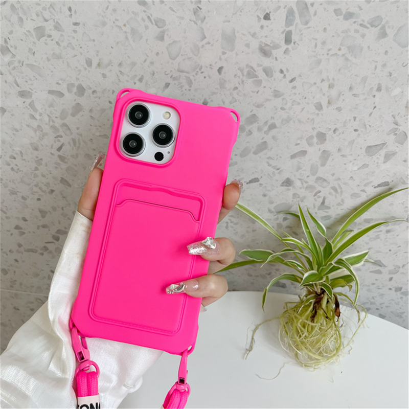 Custodia per telefono portatile Luxuly con inserto per carta per IPhone 14 13 12 11 Pro Max X XS XR 8 7 Plus Corda per cordino con tracolla_voghion.com