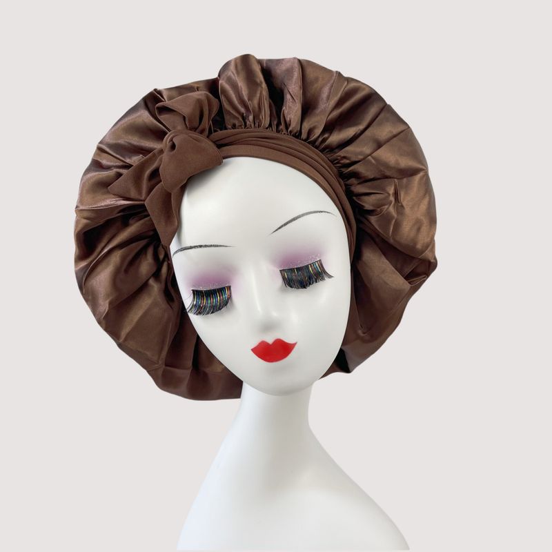 Cuffia da notte in raso con tesa larga elastica, con fascia per capelli con fiocco e nastro, per la protezione dei capelli da donna_voghion.com