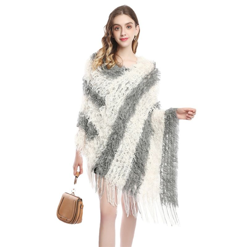 Autunno/Inverno 2023 Nuovo Grande Indossare Imitazione Cashmere Peluche Pullover Mantella Scialle Maglione Maglieria Moda Donna_voghion.com