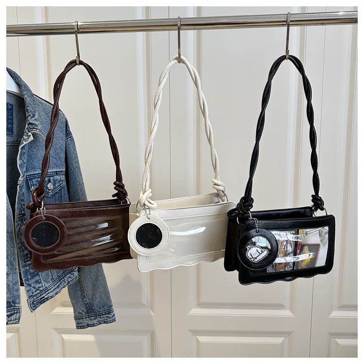 Con tracolla, borsa a tracolla quadrata piccola trasparente per studenti, casual da giorno per donna_voghion.com