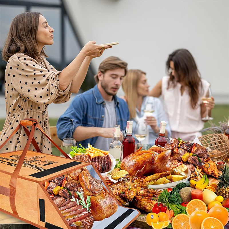 Foldable BBQ Meat Resting Bag - Insulated & Portable Grill Accessory For Smoking, Camping, Picnics (22.04" X 16.14" X 8.26", Dark Brown)_voghion.com