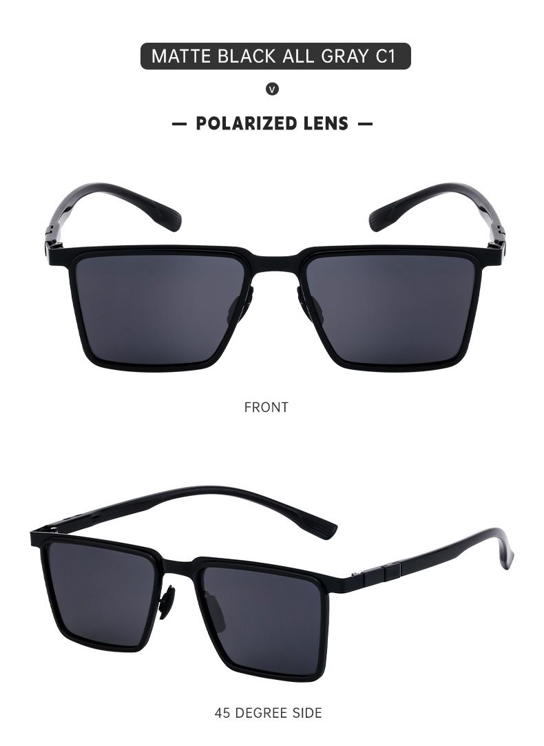 Retro Square Frame Sunglasses Men's Trendy Polarized Sunglasses Men's Sunglasses_voghion.com