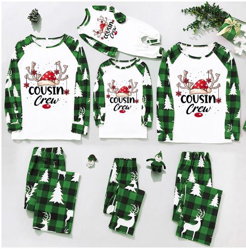 Traje familiar de Navidad, ropa familiar para el hogar, ropa navideña para el hogar, conjunto familiar, ropa para el hogar con estampado de retales a cuadros_voghion.com