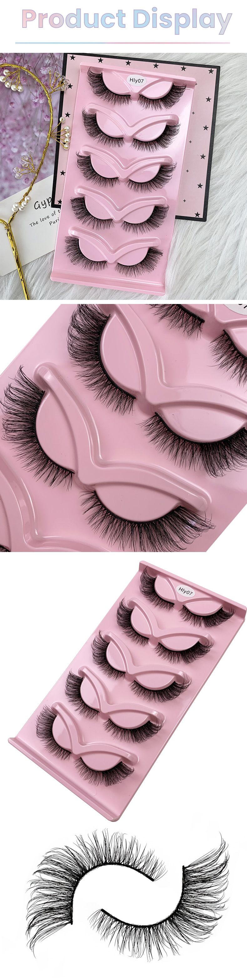 New eye tail elongated exaggerated 5 pairs of slim Halloween fox tie oblique fly false eyelashes_voghion.com