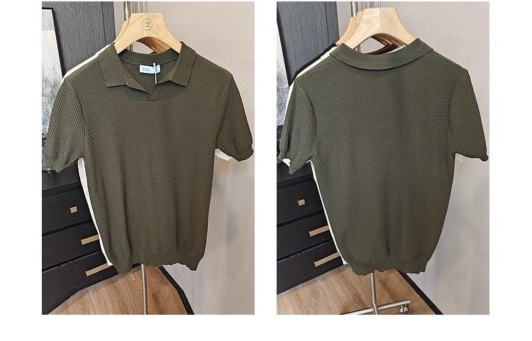 Polo da uomo in maglia leggera e traspirante, aderente, a maniche corte, stile americano, in seta ghiacciata, modello cross-border, con strisce antivento_voghion.com