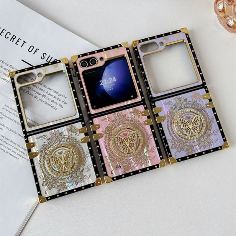 Custodia per telefono con supporto a farfalla Bling Glitter Auoa per Samsung Galaxy Z Flip 6 5 4 3 Flip6 Flip5 Flip4 Flip3 5G Holde_voghion.com