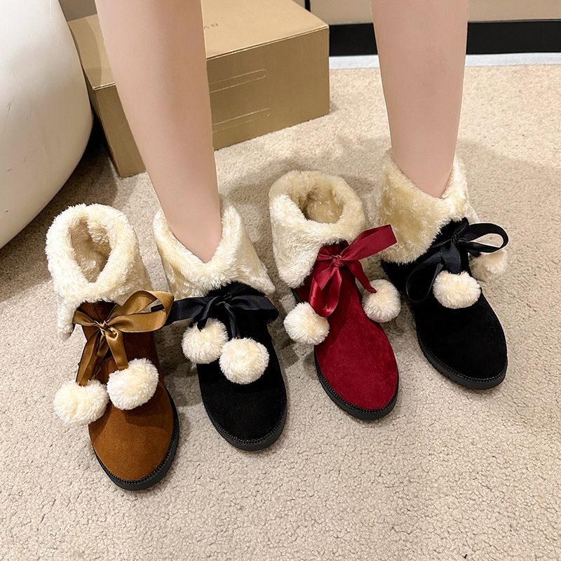 Nuovo inverno dolce fiocco palla di pelo corto scarponi da sci da donna peluche comode calde scarpe di cotone_voghion.com