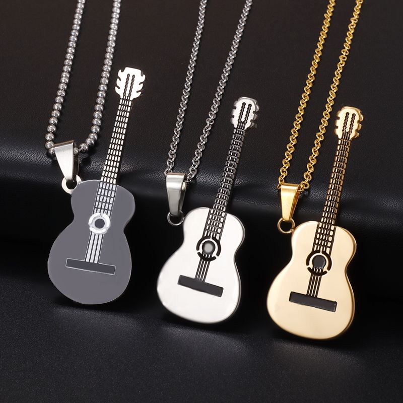 Heiße Verkäufe Edelstahlhalskette mit Gitarrenanhänger, geeignet für Männer und Frauen, Hip-Hop-Musikelemente, Schmuck, Abschluss_voghion.com