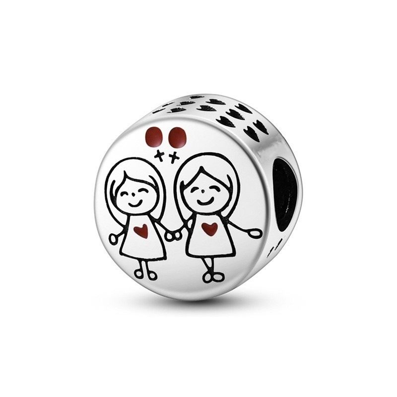 Gioielli da donna in argento 925 placcato in rame, serie "Famiglia e Amicizia", ciondolo con perline d'amore, collana con bracciale e perline Panjia fai da te_voghion.com