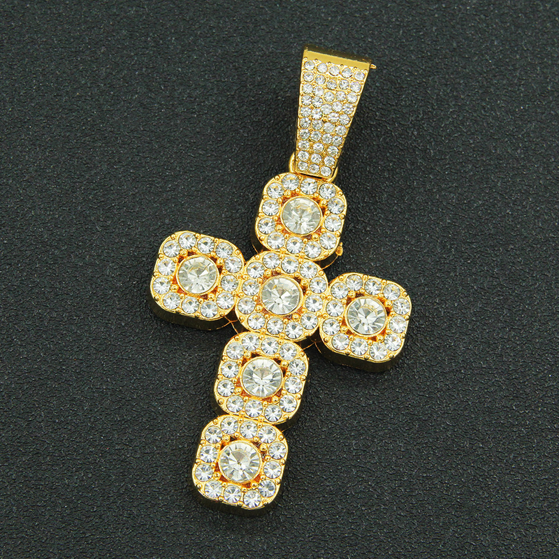 Designer elements hip-hop full diamond cross pendant Cuban chain necklace Men's cool and domineering personality collarbone chain neck chain_voghion.com