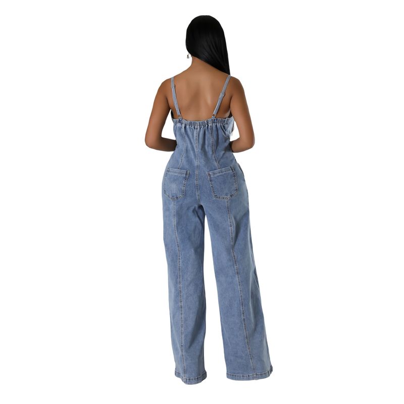 Damenbekleidung Denim Jumpsuit Weite Beinhose_voghion.com