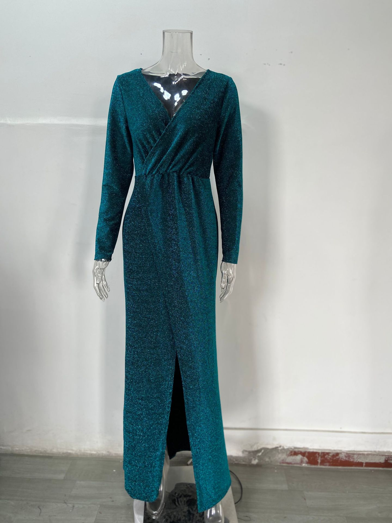 Saia longa feminina vestido de noite profundo decote em v vestido brilhante vestido sexy para jantar_voghion.com
