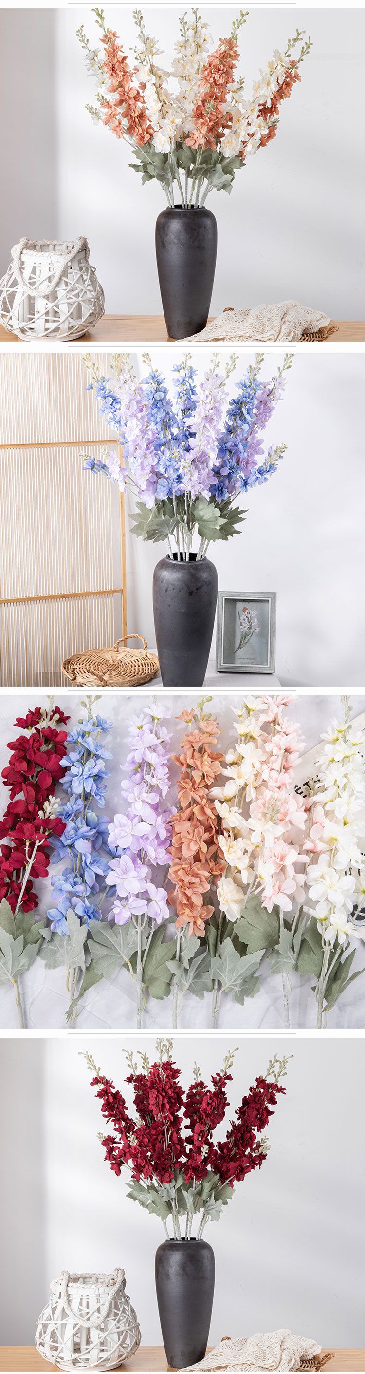 Simulação de delphinium flor decoração para casa casamento buquê de mão rosa parede_voghion.com