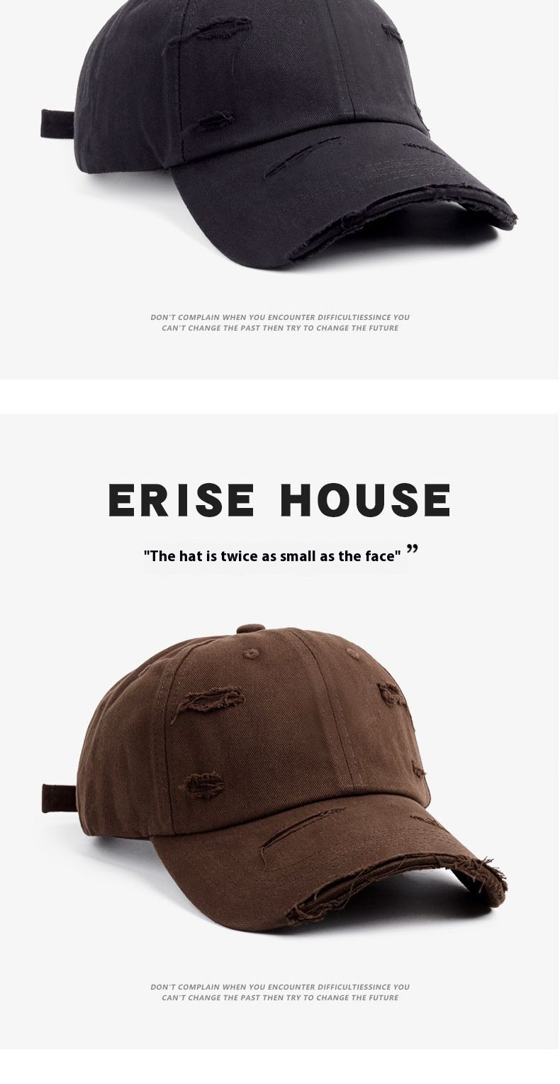 Baseball cap female new spring and summer hip-hop Hundred with soft top curved brim retro personality do old broken hole duck tongue cap male_voghion.com