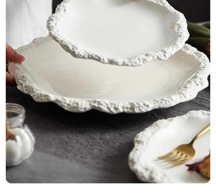 Plato de falda con patrón de roca, plato plano de cerámica para el hogar, plato poco profundo, vajilla de hotel nueva, plato estilo Ins_voghion.com