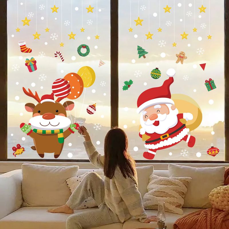 Decorazione natalizia transfrontaliera, adesivo statico per vetrine di negozi di centro commerciale, Babbo Natale, palloncino, porta_voghion.com