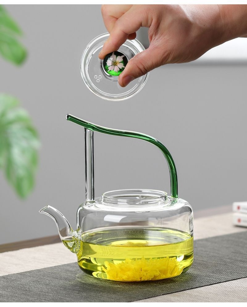 Rein handgefertigte, handbemalte, hitzebeständige Teekanne aus Glas im chinesischen Stil, temperaturbeständig von -20 °C bis 130 °C, Präzision_voghion.com