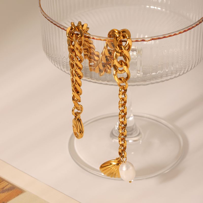 Edelstahl Muschelperlen Chunky Kette Armband Für Frauen Vergoldet Schmuck Mode-Accessoires Geschenk_voghion.com