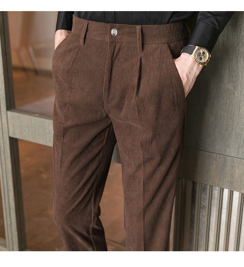 Herren Freizeithose Herbst und Winter Neue Cordhose Schlanke trendige Anzughose_voghion.com